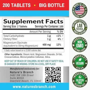 Magnesium Glycinate 400 mg - High Absorption Tablets