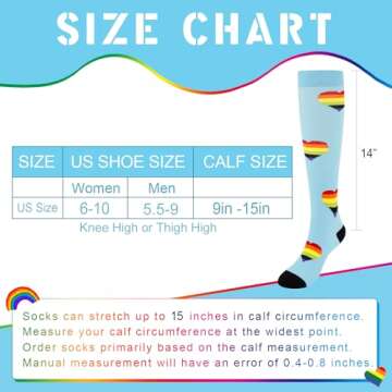 Junely Pride Compression Socks for Women 20-30 mmhg Rainbow Knee High Socks for Support Nurses Pregnancy Flying Sports Travel Running Swelling Blue