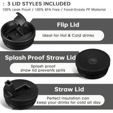 COKTIK 40 oz Tumbler with Handle and Straw, 3 Lids (Straw/Flip), Stainless Steel Vacuum Insulated Cup, 40 Ounce Travel Mug,Cupholder Friendly,Keeps Water Cold,Easy to Clean(Black)