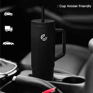 COKTIK 40 oz Tumbler with Handle and Straw, 3 Lids (Straw/Flip), Stainless Steel Vacuum Insulated Cup, 40 Ounce Travel Mug,Cupholder Friendly,Keeps Water Cold,Easy to Clean(Black)