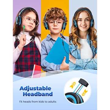 iClever Kids Headphones with Cord, 85/94dB Safe Volume Tech, Bending Resistance Durable, Foldable, Stereo Sound 3.5mm Jack Wired Headphones for Kids Boys Girls Tablet/Travel/School, HS14