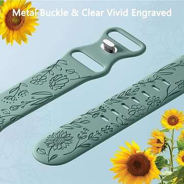 6 Pack Floral Engraved Bands Compatible with Apple Watch Bands 44mm for Women 40mm 41mm 45mm 49mm, Adjustable Comfortable Soft Silicone for iWatch Bands 38mm Womens Series