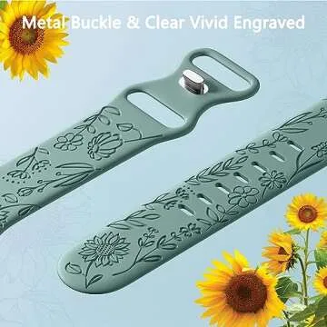 6 Pack Floral Engraved Bands Compatible with Apple Watch Bands 44mm for Women 40mm 41mm 45mm 49mm, Adjustable Comfortable Soft Silicone for iWatch Bands 38mm Womens Series