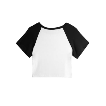 Remidoo Women's Casual Short Sleeve Letter Print Rib Knit Crop Top T Shirt Black White Small