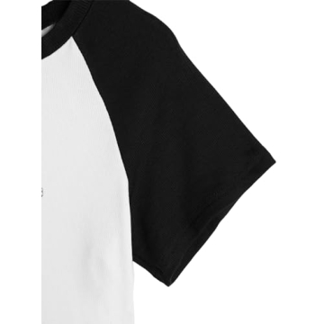 Remidoo Women's Casual Short Sleeve Letter Print Rib Knit Crop Top T Shirt Black White Small