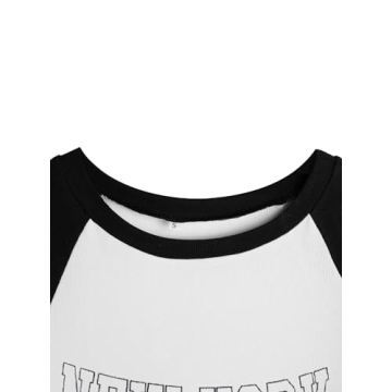 Remidoo Women's Casual Short Sleeve Letter Print Rib Knit Crop Top T Shirt Black White Small