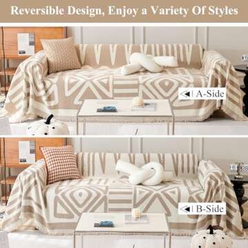 STACYPIK Boho Khaki White Cream Sofa Cover for Sofas Chenille Triangle Couch Cover Reversible Furnit...