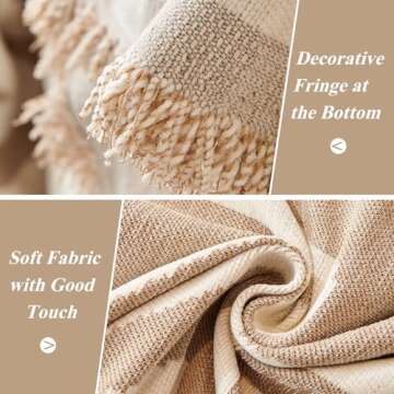 STACYPIK Boho Khaki White Cream Sofa Cover for Sofas Chenille Triangle Couch Cover Reversible Furniture Covers for 3-4 Cushion Couch L Shaped Couch Cover for Dogs Cats Non-Silp Loveseat Cover-91X150IN