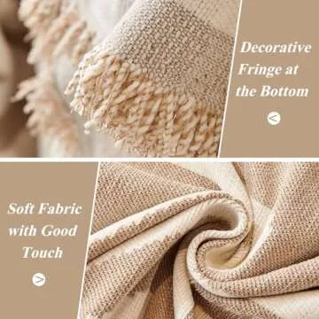 STACYPIK Boho Khaki White Cream Sofa Cover for Sofas Chenille Triangle Couch Cover Reversible Furniture Covers for 3-4 Cushion Couch L Shaped Couch Cover for Dogs Cats Non-Silp Loveseat Cover-91X150IN