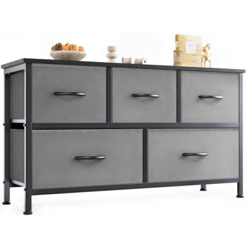 OLIXIS Dresser for Bedroom with 5 Drawers, Grey Storage Organizer Unit for Compact Living Spaces