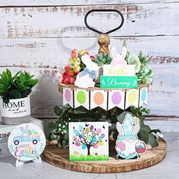 Easter Tiered Tray Decor Set 11 PCS Colorful Wood Signs