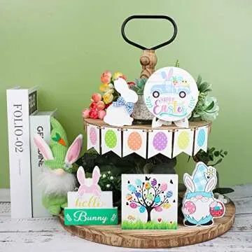 Easter Tiered Tray Decor Set 11 PCS Colorful Wood Signs