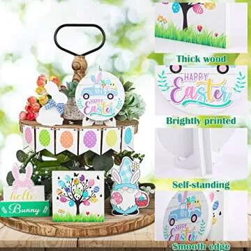 Easter Tiered Tray Decor Set 11 PCS Colorful Wood Signs