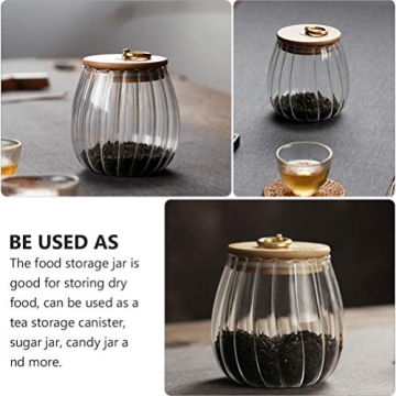 ABOOFAN Glass Canister Sealing Food Storage Jar with Wood Lid Pumpkin Shaped Honey Tea Milk Powder Coffee Beans Candy Storage for Home Kitchen Grain Storage