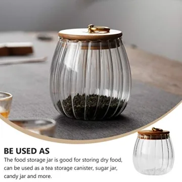 ABOOFAN Glass Canister Sealing Food Storage Jar with Wood Lid Pumpkin Shaped Honey Tea Milk Powder Coffee Beans Candy Storage for Home Kitchen Grain Storage