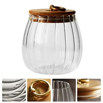 ABOOFAN Glass Canister Sealing Food Storage Jar with Wood Lid Pumpkin Shaped Honey Tea Milk Powder Coffee Beans Candy Storage for Home Kitchen Grain Storage