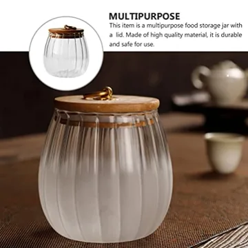 ABOOFAN Glass Canister Sealing Food Storage Jar with Wood Lid Pumpkin Shaped Honey Tea Milk Powder Coffee Beans Candy Storage for Home Kitchen Grain Storage