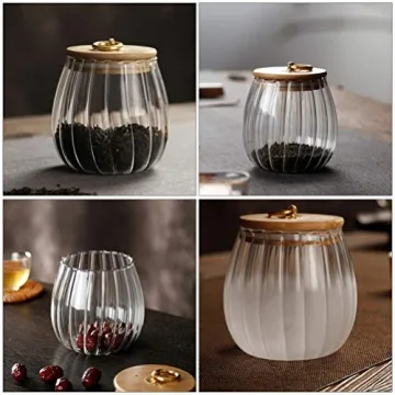 ABOOFAN Glass Canister Sealing Food Storage Jar with Wood Lid Pumpkin Shaped Honey Tea Milk Powder Coffee Beans Candy Storage for Home Kitchen Grain Storage