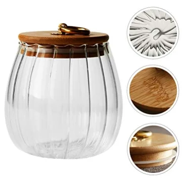 ABOOFAN Glass Canister Sealing Food Storage Jar with Wood Lid Pumpkin Shaped Honey Tea Milk Powder Coffee Beans Candy Storage for Home Kitchen Grain Storage