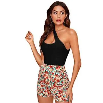 Verdusa Women's Sexy One Shoulder Sleeveless Cut Out Solid Skinny Bodysuit Black S