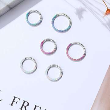 CICIMOTO Septum Jewelry Daith Earring Opal CZ 16G 18G 20G 316L Surgical Steel Hinged Segment Nose Ring Hoop Septum Clicker Helix Cartilage Tragus Piercing Jewelry for Women