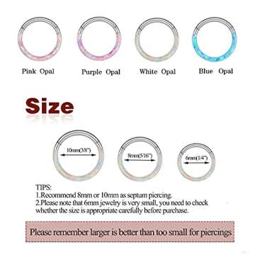 CICIMOTO Septum Jewelry Daith Earring Opal CZ 16G 18G 20G 316L Surgical Steel Hinged Segment Nose Ring Hoop Septum Clicker Helix Cartilage Tragus Piercing Jewelry for Women