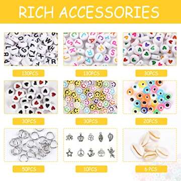 QUEFE 9000pcs 4mm Glass Seed Beads for Bracelet Making Kit, 60 Colors Tiny Beads with 420pcs Letter,...