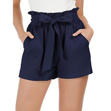 GRACE KARIN Women's High Waisted Summer Shorts with Pockets & Bowknot Tie - Navy Blue
