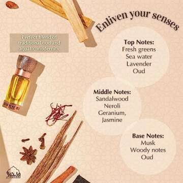 Dukhni Oud Faten Attar Refreshing scents blended with Oud | Authentic Arabic Fragrance Oil | 100% Pure, Alcohol-Free, Halal | 1 bottle x 6ml