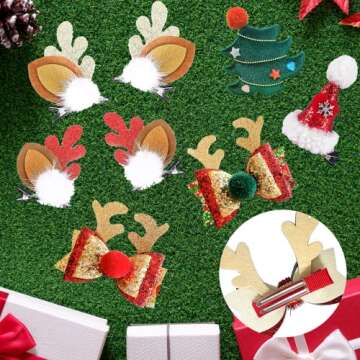 NBjiuyin 8Pcs Christmas Hair Clips Cute Decorative Christmas Hair Accessories Antlers Headdress Hairpin Christmas Tree Hat Hair Bows for Girls Women Kids Gifts