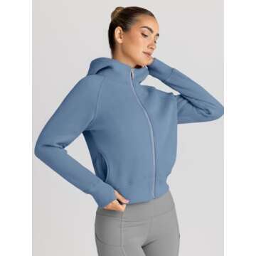 Trendy Queen Womens Zip Up Hoodies Jackets Cropped Sweatshirts Fleece Fall Outfits Casual Comfy Y2k Tops Winter Clothes 2025 Blue M