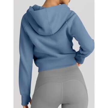 Trendy Queen Womens Zip Up Hoodies Jackets Cropped Sweatshirts Fleece Fall Outfits Casual Comfy Y2k Tops Winter Clothes 2025 Blue M