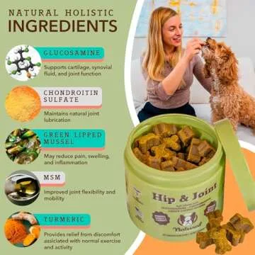Natural Dog Company Hip & Joint Chews, Chicken Liver & Turmeric Flavor, with Glucosamine Chondroitin...