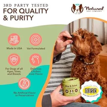 Natural Dog Company Hip & Joint Chews, Chicken Liver & Turmeric Flavor, with Glucosamine Chondroitin for Dogs, Maintains Bone and Joint Health, Supplements for Seniors and Puppies, 90 Count