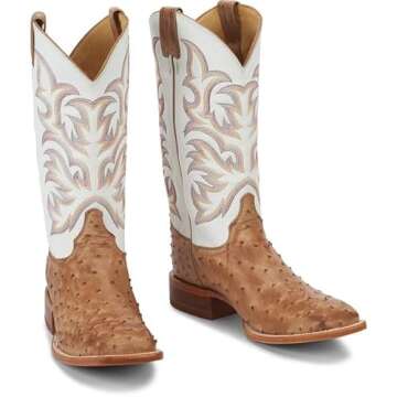 Justin Men's Pascoe 13" Full Quill Ostrich Western Boots - Antique Tan - 10 D