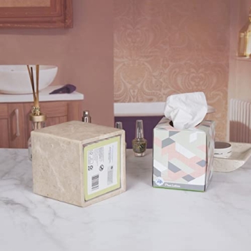 Creative Home Natural Champagne Marble Square Tissue Box Cover Facial Tissue Paper Holder Bathroom Vanity Countertop Organizer for Bedroom Dresser Night Stand End Table, 5.4" x 5.4" x 5.6" H, Beige