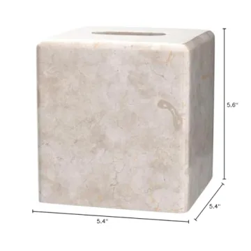Creative Home Natural Champagne Marble Square Tissue Box Cover Facial Tissue Paper Holder Bathroom Vanity Countertop Organizer for Bedroom Dresser Night Stand End Table, 5.4" x 5.4" x 5.6" H, Beige