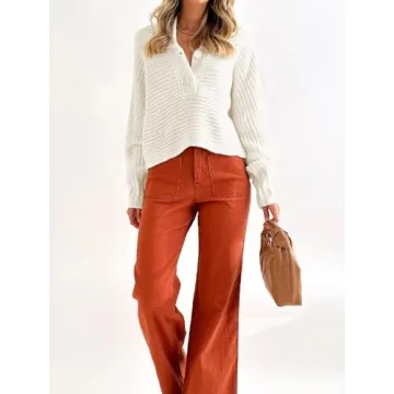 YKR Womens Sweaters Cropped Lapel Collar V Neck Chunky Knit Casual Slouchy Loose Jumper Tops White