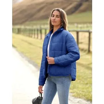 Bianstore Women's Oversized Splice Quilted Lightweight Puffer Jacket Casual Padded Coat(Blue-S)