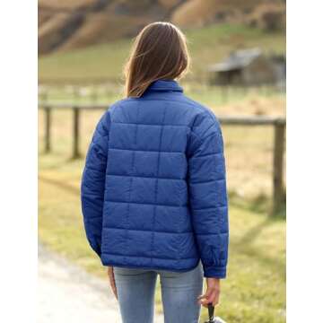 Bianstore Women's Oversized Splice Quilted Lightweight Puffer Jacket Casual Padded Coat(Blue-S)