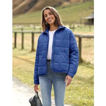 Bianstore Women's Oversized Splice Quilted Lightweight Puffer Jacket Casual Padded Coat(Blue-S)