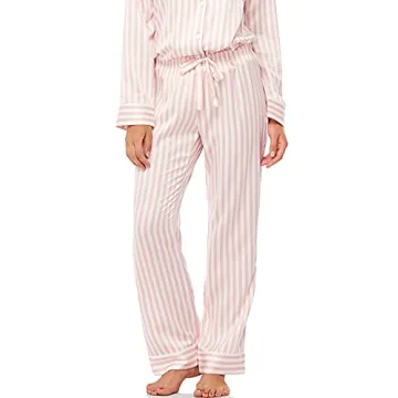 Serenedelicacy Women's Satin Pajama Set Long Sleeve Button Down Sleepwear 2-Piece Striped Silky Pj Set (Small, Blush/Ivory, Stripe)