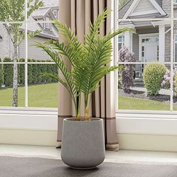 Kante 15.3" Dia Round Concrete Planter, Outdoor Indoor Large Plant Pots Containers with Drainage Hole and Rubber Plug for Home Garden Patio, Gray Concrete