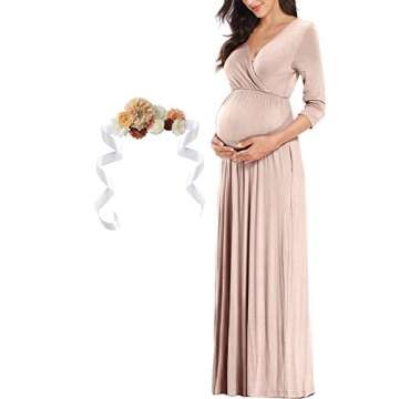 KIM S Winter Maternity Dress Photoshoot Baby Shower Photoshoot Christmas Maxi Shoot Pregnancy Clothes for Mommy to Be 2025 (Beige L)