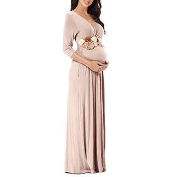 KIM S Winter Maternity Dress Photoshoot Baby Shower Photoshoot Christmas Maxi Shoot Pregnancy Clothes for Mommy to Be 2025 (Beige L)