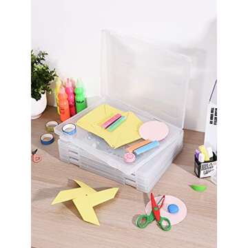 Denkee 4 Pack A4 Paper Storage, Plastic Scrapbook Paper Storage Containers for Craft Paper Storage, Portable Board Game Storage for Art Supplies 8.5" x 11" Letter Paper