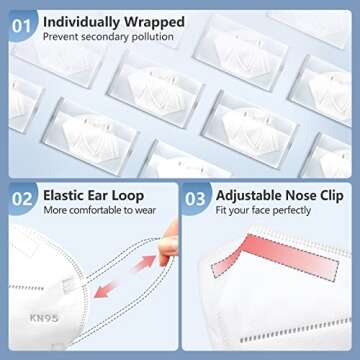 HALIDODO 60 Pack KN95 Masks - 5-Ply Protection and Comfort