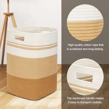 Fixwal Laundry Basket, 75L Rope Basket, 16x13x22 Inches Storage Baskets, Large Laundry Hamper, Woven Basket for Living Room, Toys, Towels, Clothes