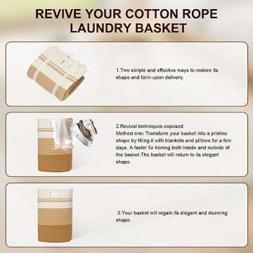 Fixwal Laundry Basket, 75L Rope Basket, 16x13x22 Inches Storage Baskets, Large Laundry Hamper, Woven Basket for Living Room, Toys, Towels, Clothes