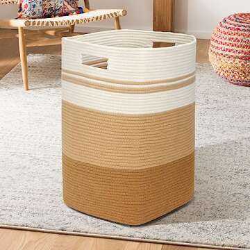Fixwal Laundry Basket, 75L Rope Basket, 16x13x22 Inches Storage Baskets, Large Laundry Hamper, Woven Basket for Living Room, Toys, Towels, Clothes